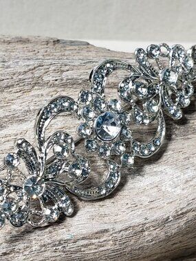 New Victorian Style Bar Brooch Clear Rhinestones Silver Tone Metal Art Deco